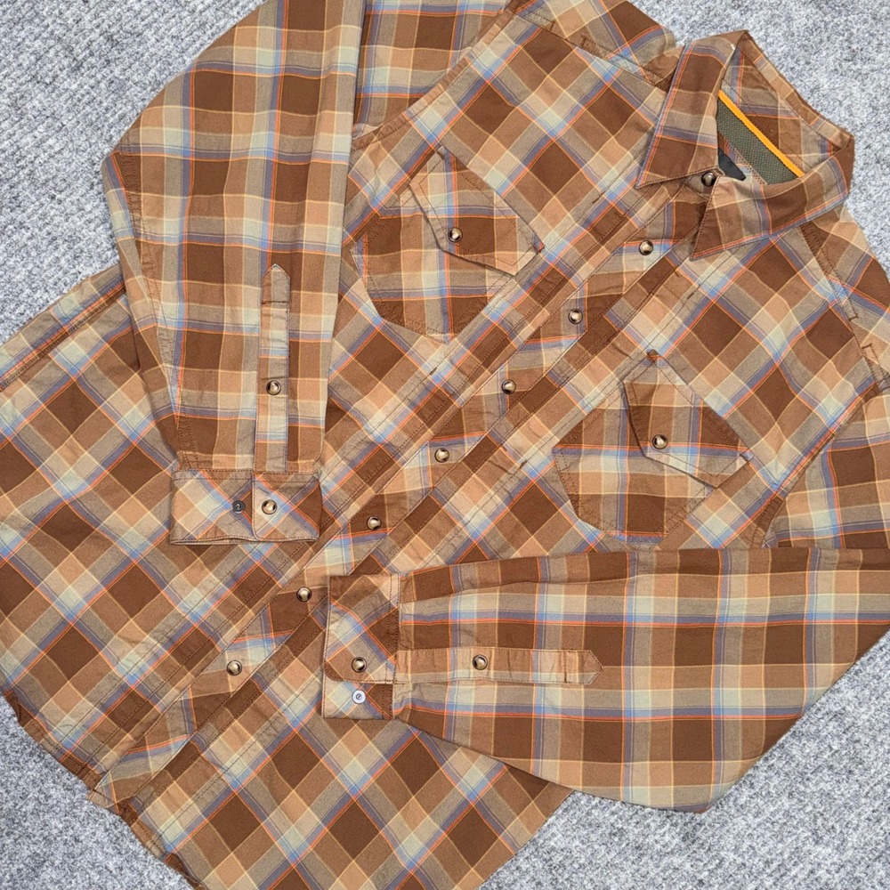 5.11 Tactical Mens Medium Brown Plaid Long Sleeve Snap Button Down Shirt Cotton